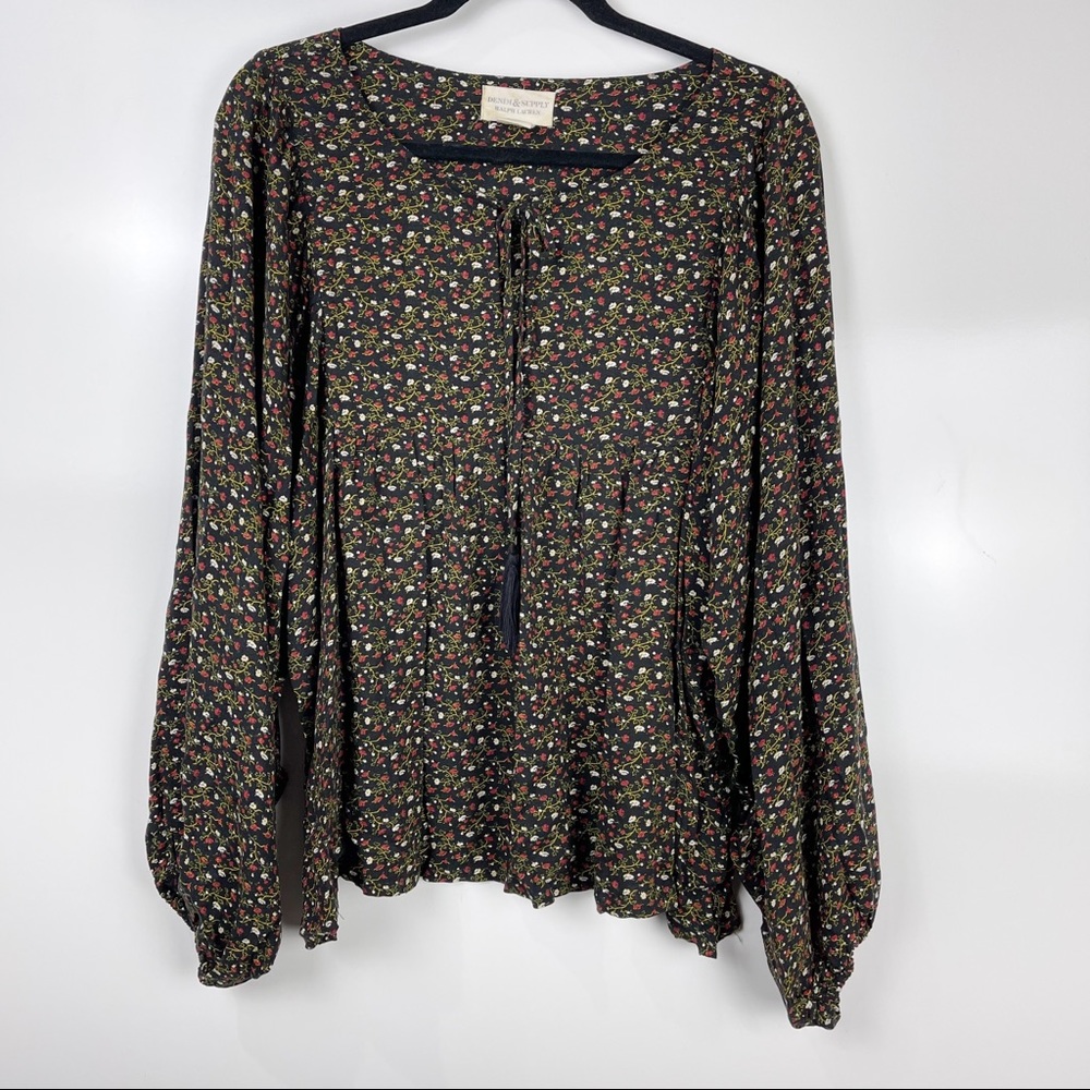 Ralph Lauren Denim & Supply Floral Print Boho Peasant Top Dolman Sleeves Sz Lg